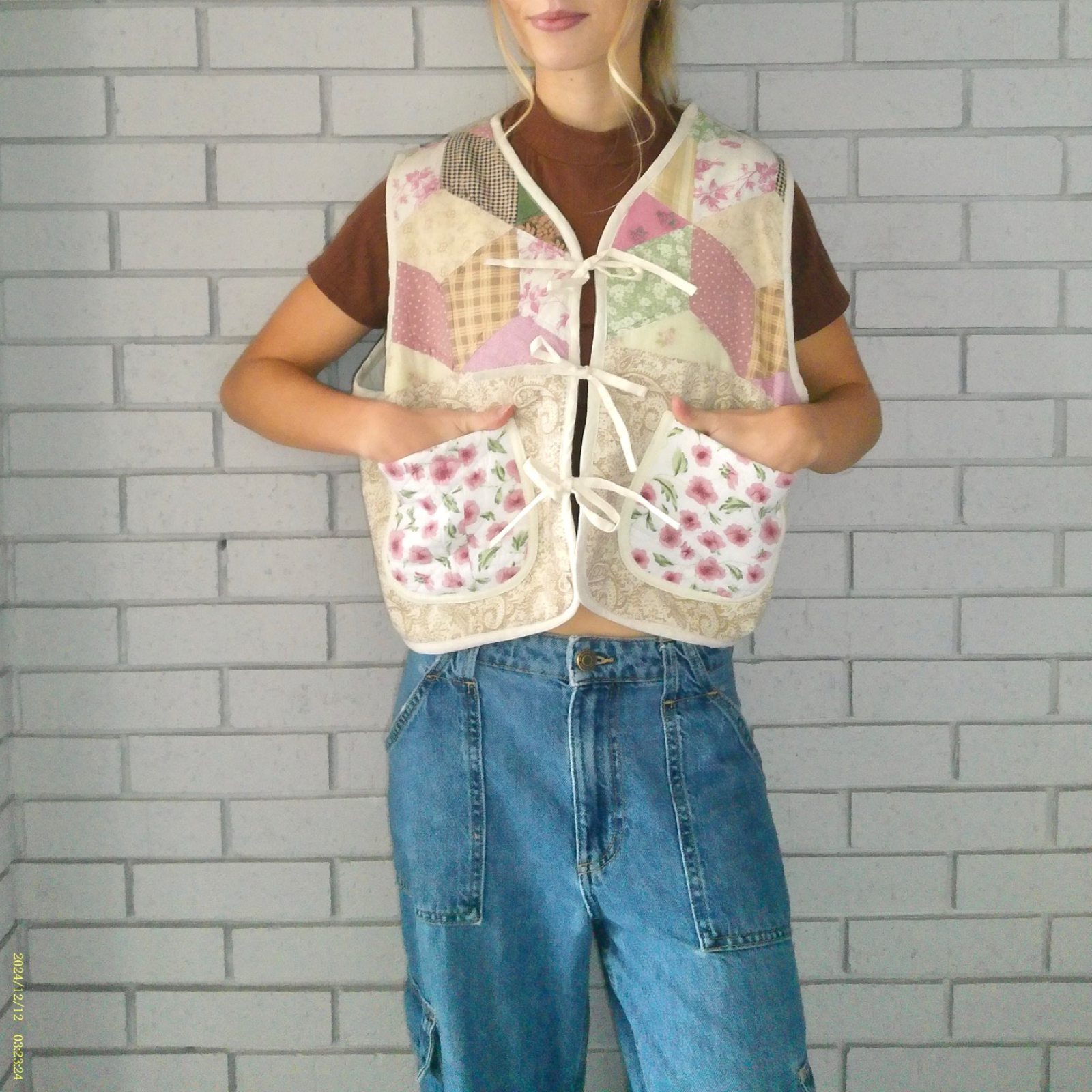 Pink Paisley Large Quilted Vest Rework