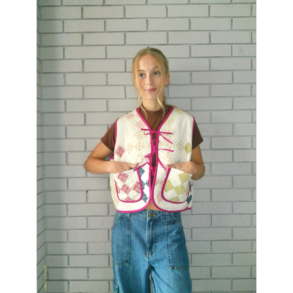Checkered Patchwork Quilted Vest Reworks