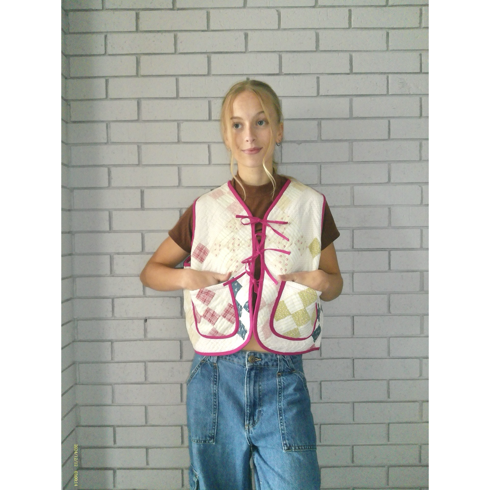 Checkered Patchwork Quilted Vest Reworks