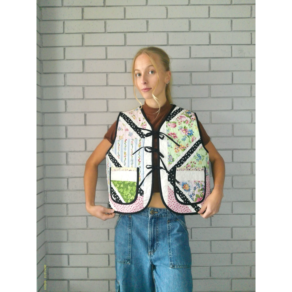 Chevron Florals Quilted Vest Reworks
