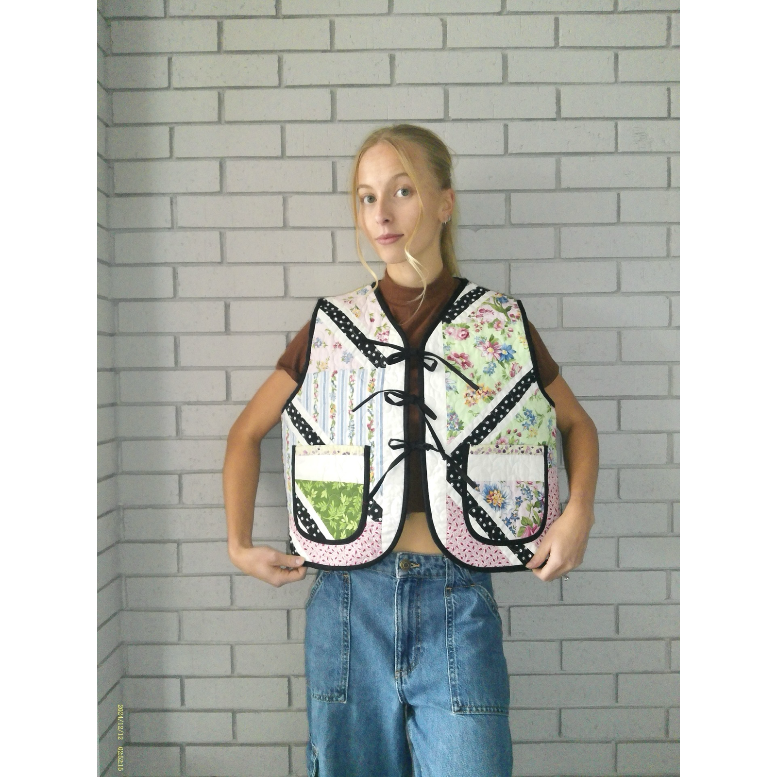 Chevron Florals Quilted Vest Reworks