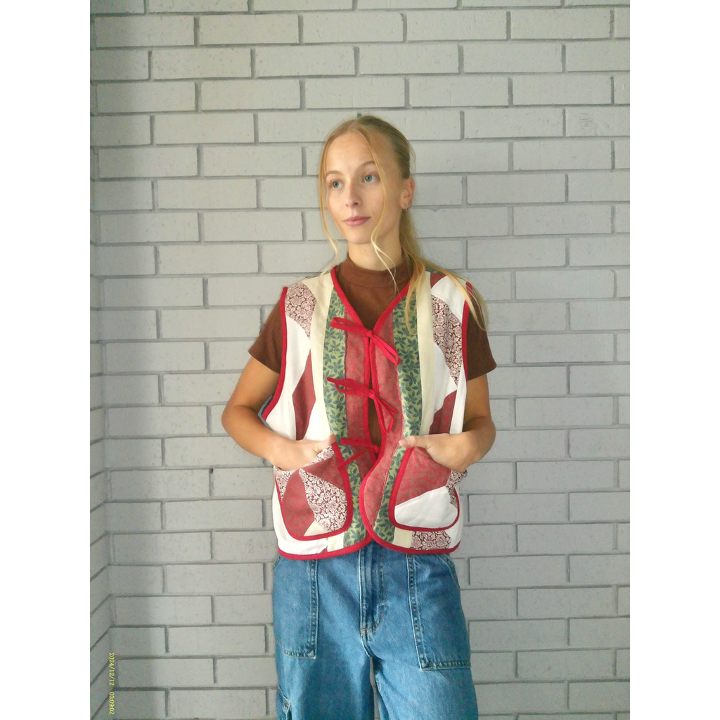 Geometric Red & Green Quilted Vest Reworks