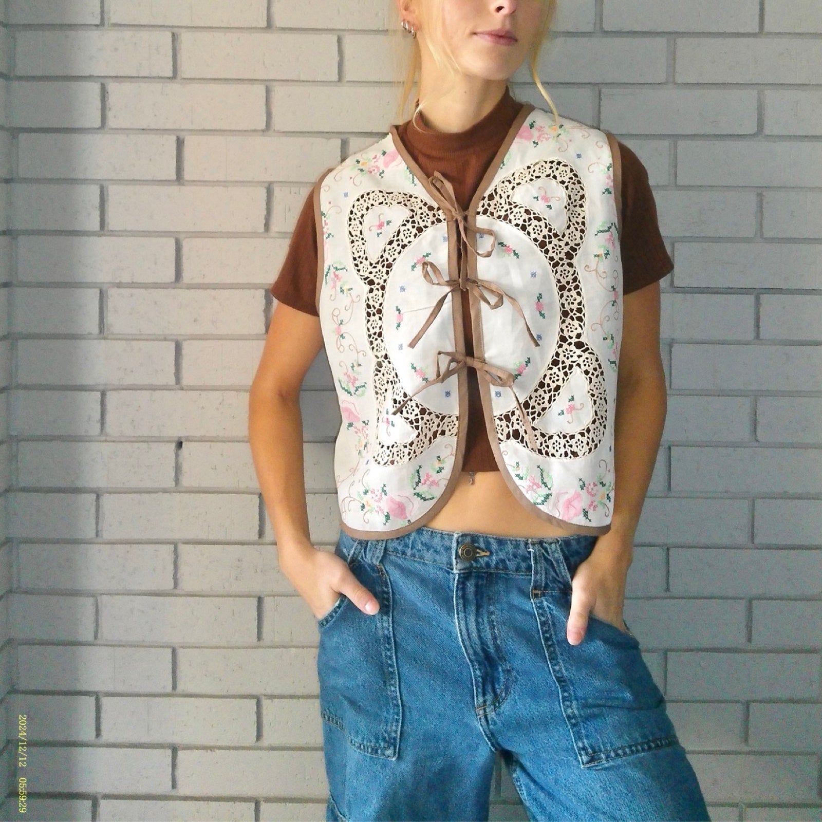 Intricate Garden Small Linen Tie Top Rework