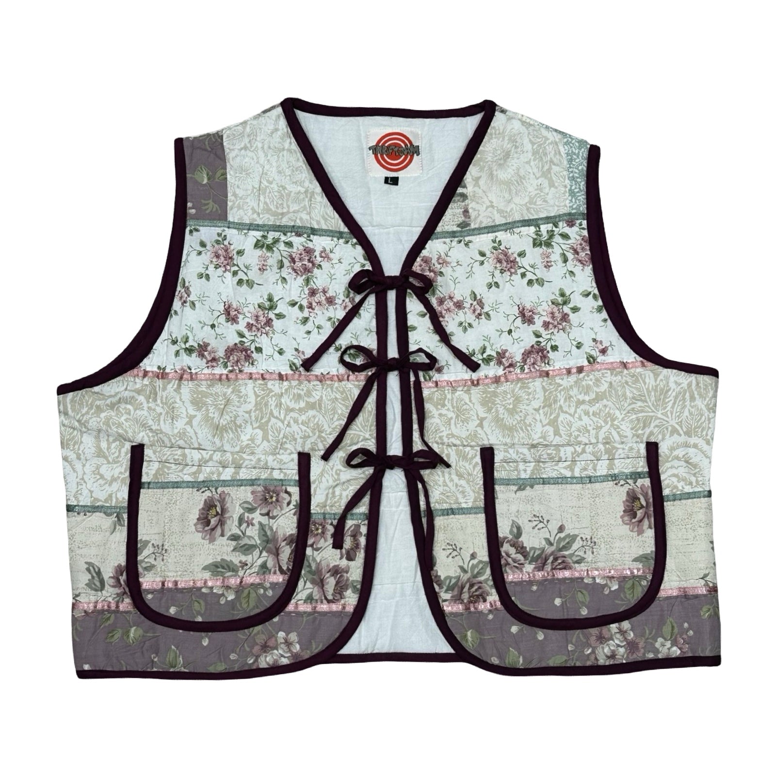 Green & Pink Florals Quilted Vest Reworks