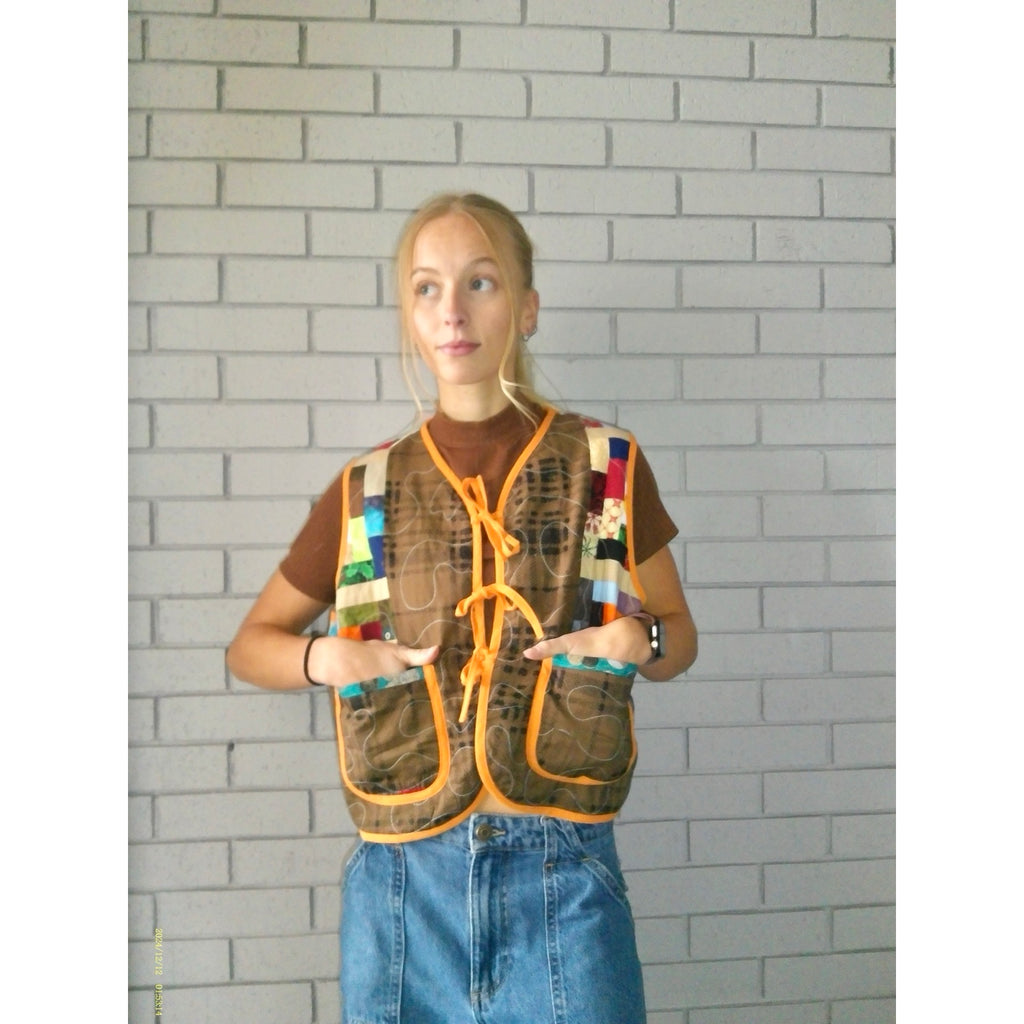 Fall Animal Mosaic Medium Quilted Vest Rework