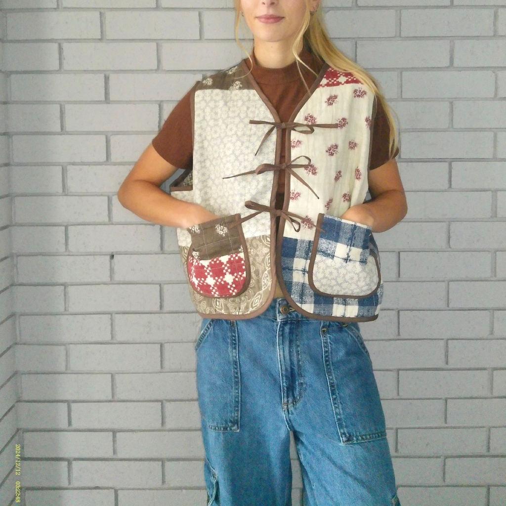 Vintage Patches Large Quilted Vest Reworks