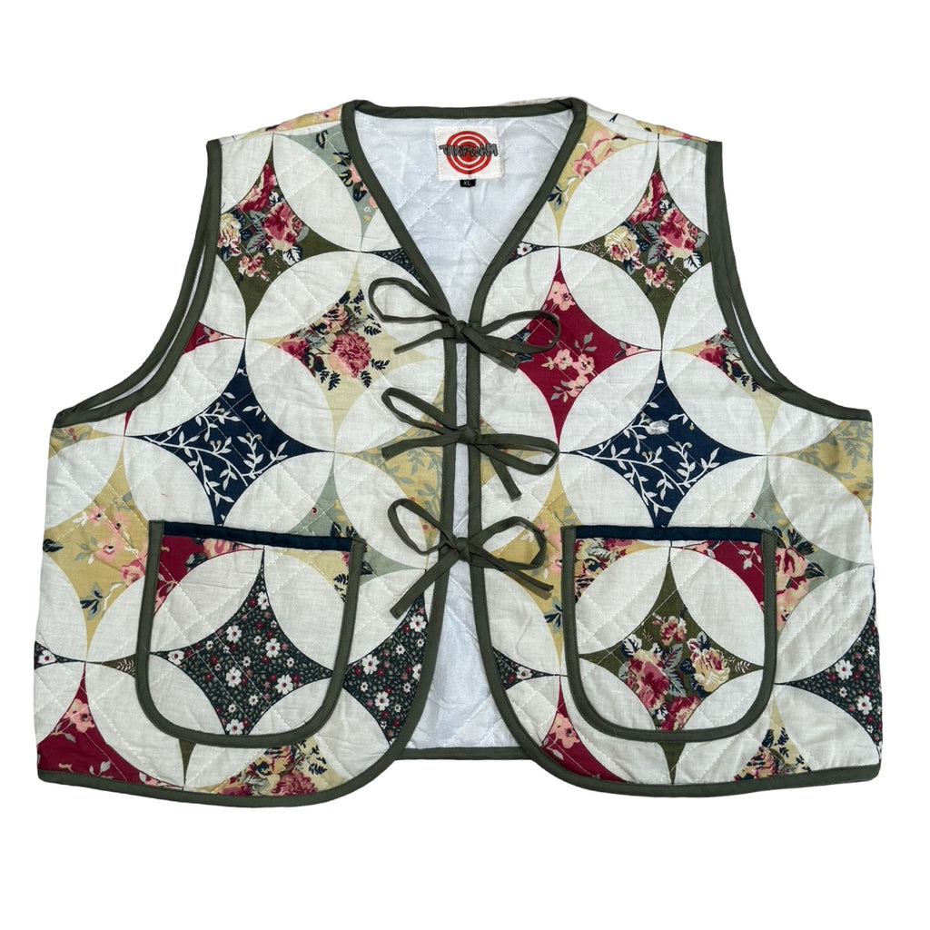 80's Floral Diamonds XL Quilted Vest Rework