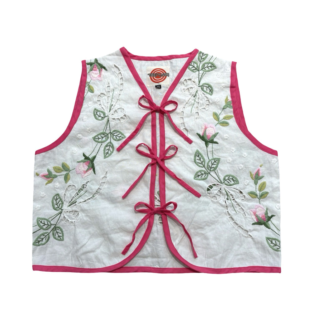Spring Florals XS Linen Tie Top Rework