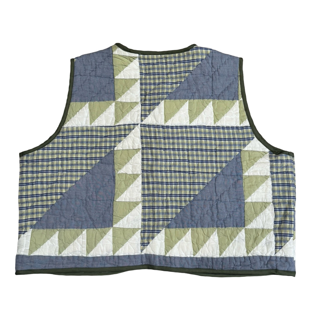Gingham Greens & Blues Quilted Vest Rework