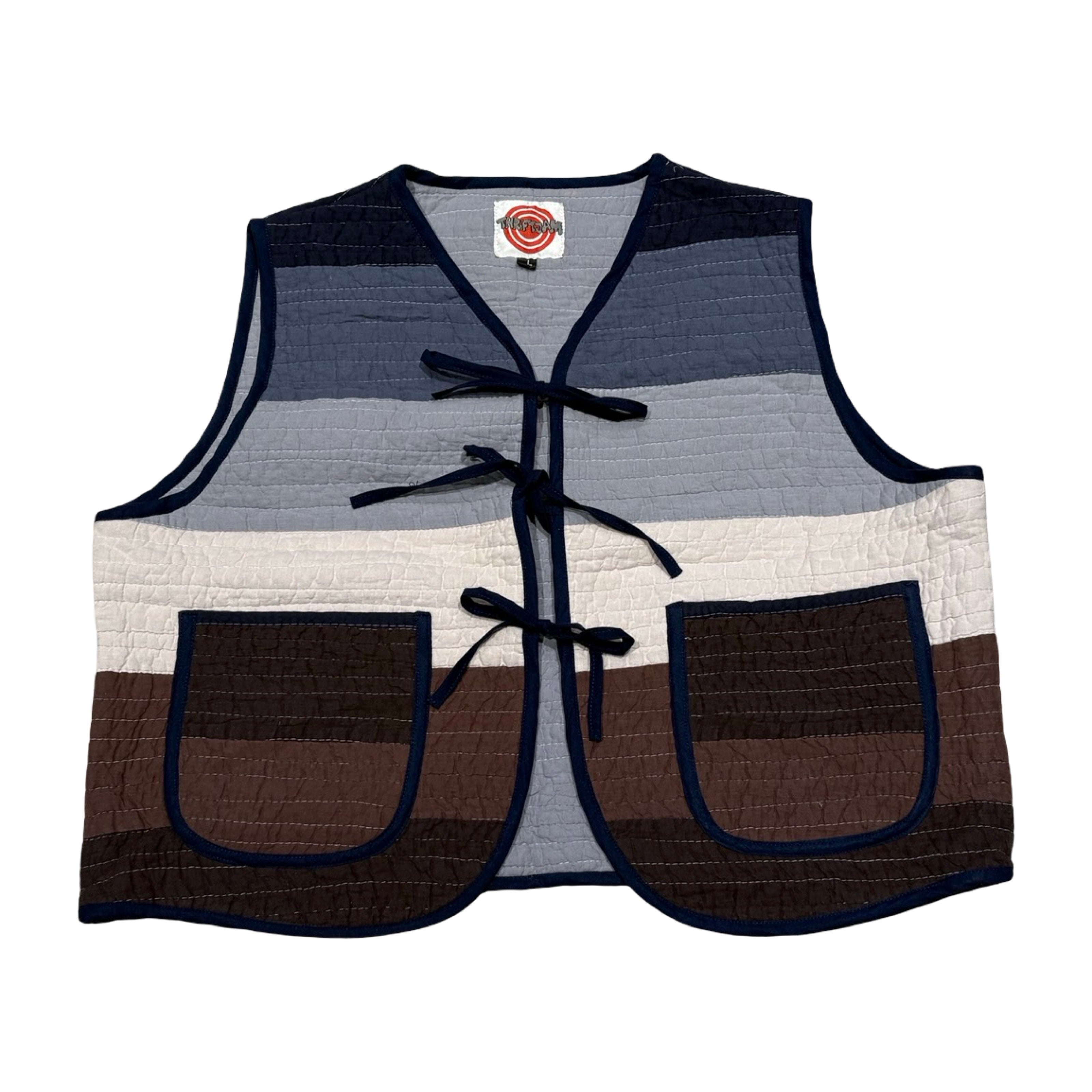 Striped Neutrals Large Quilted Vest Rework