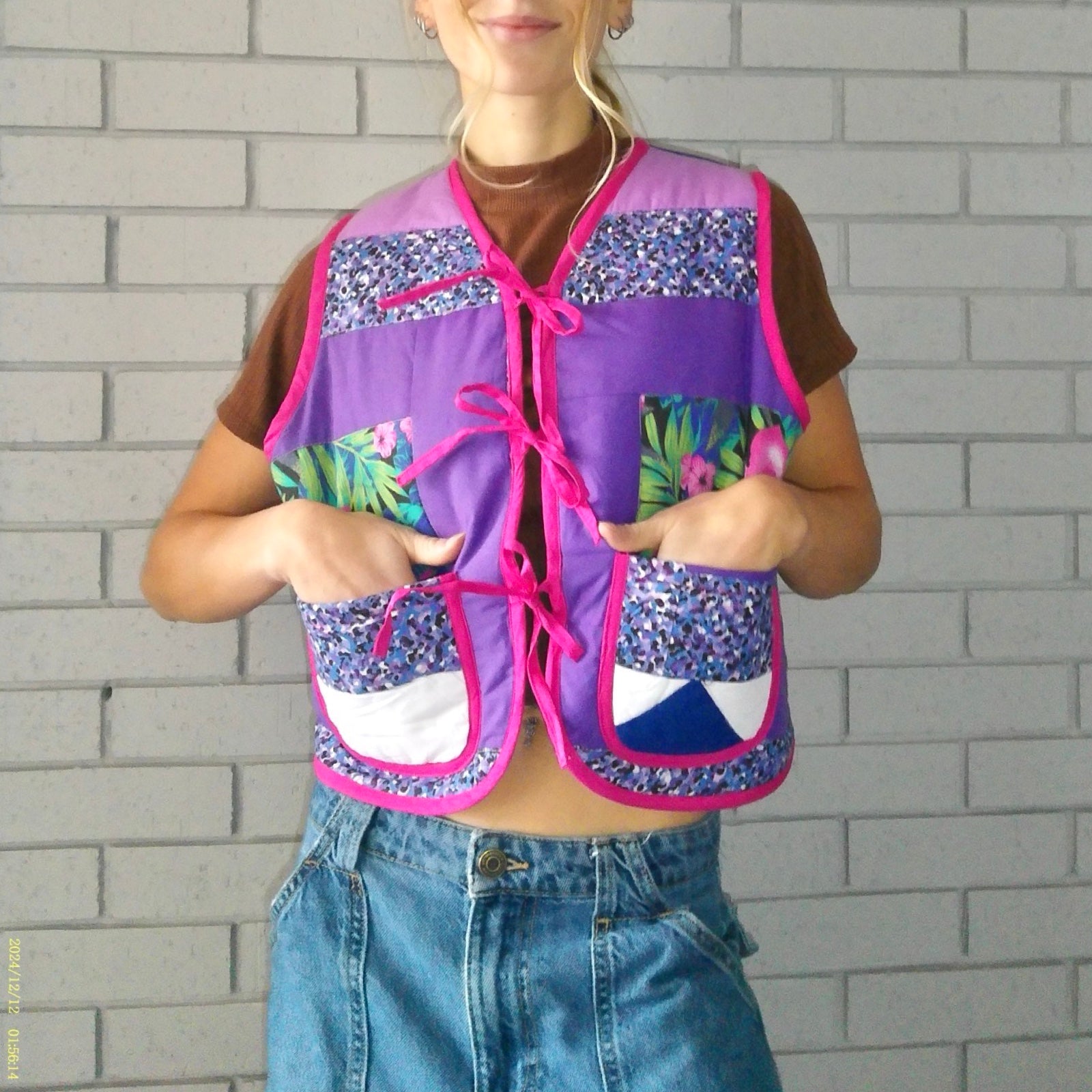 Vibrant Orchid Purple XS Quilted Vest Rework