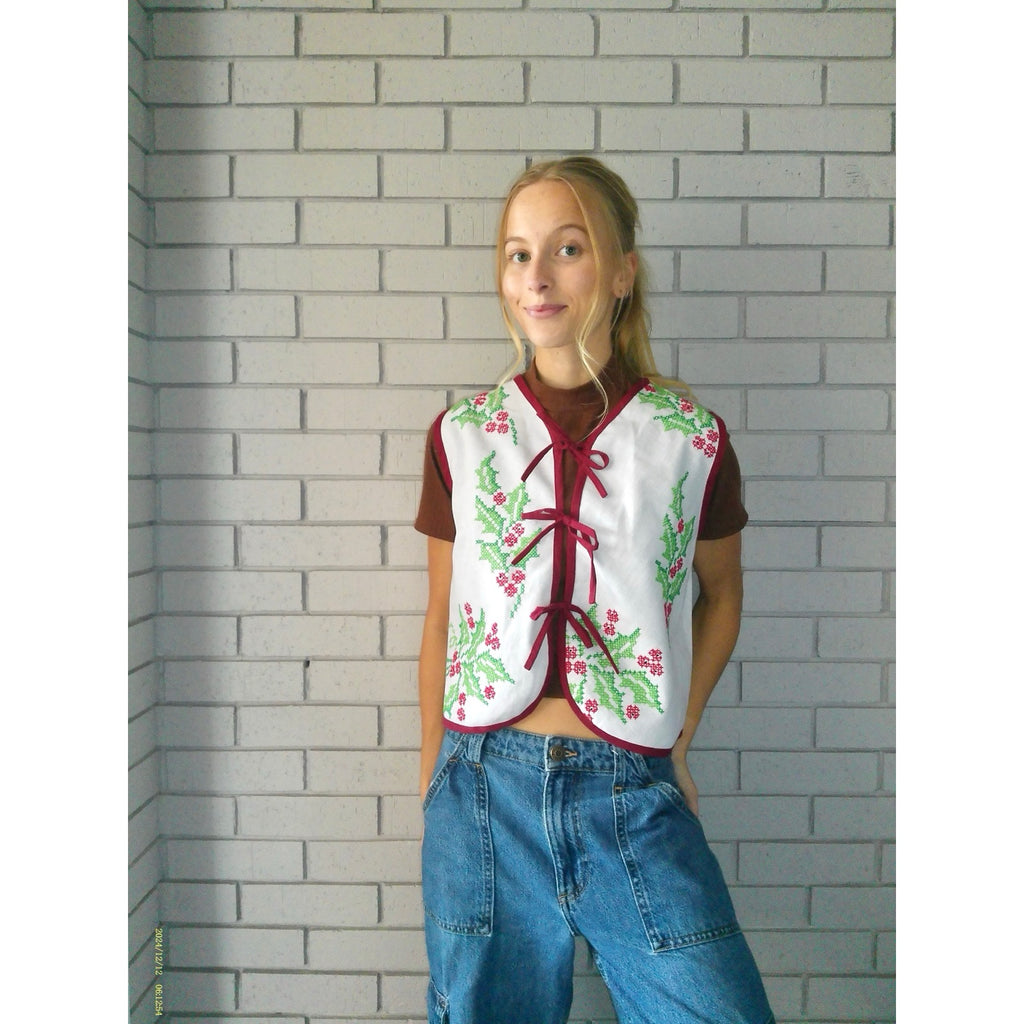 Mistletoe Medium Linen Tie Top Rework