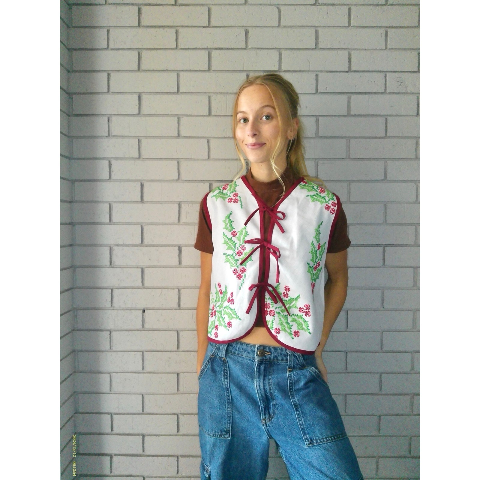 Mistletoe Medium Linen Tie Top Rework