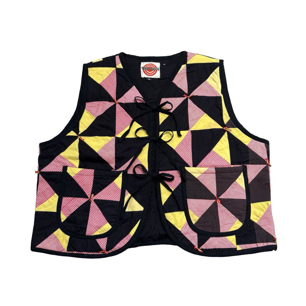 Geometric Red & Yellows Quilted Vest Reworks