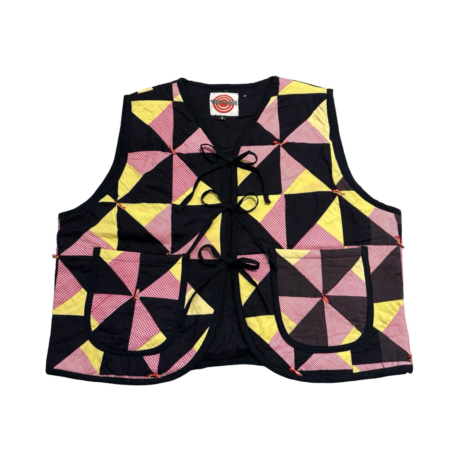 Geometric Red & Yellows Quilted Vest Reworks
