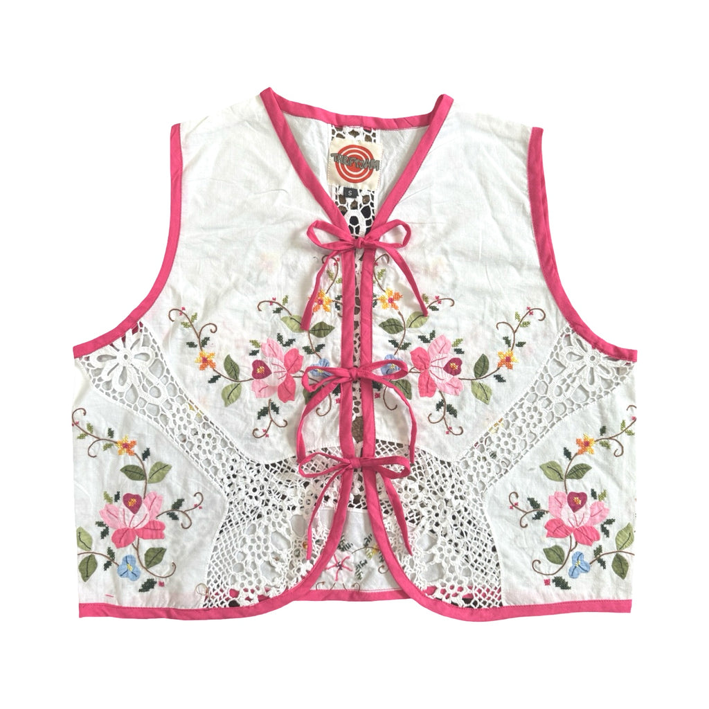 Floral Tea Party Small Linen Tie Top Rework