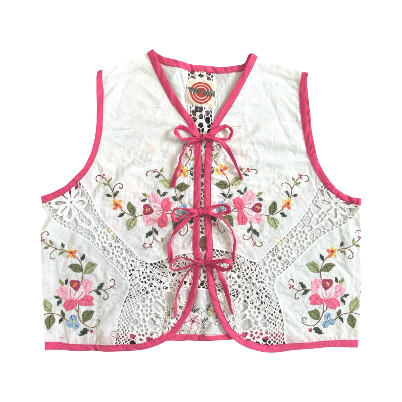 Floral Tea Party Small Linen Tie Top Rework