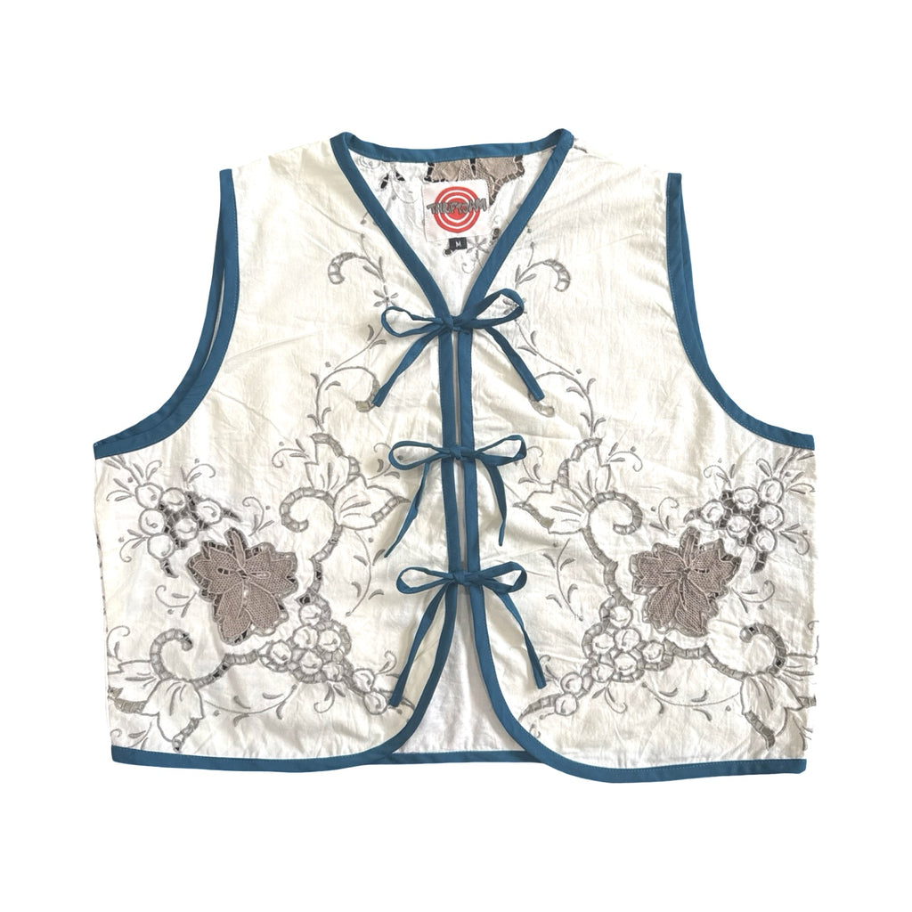 Blue Lace Medium Linen Tie Top Rework