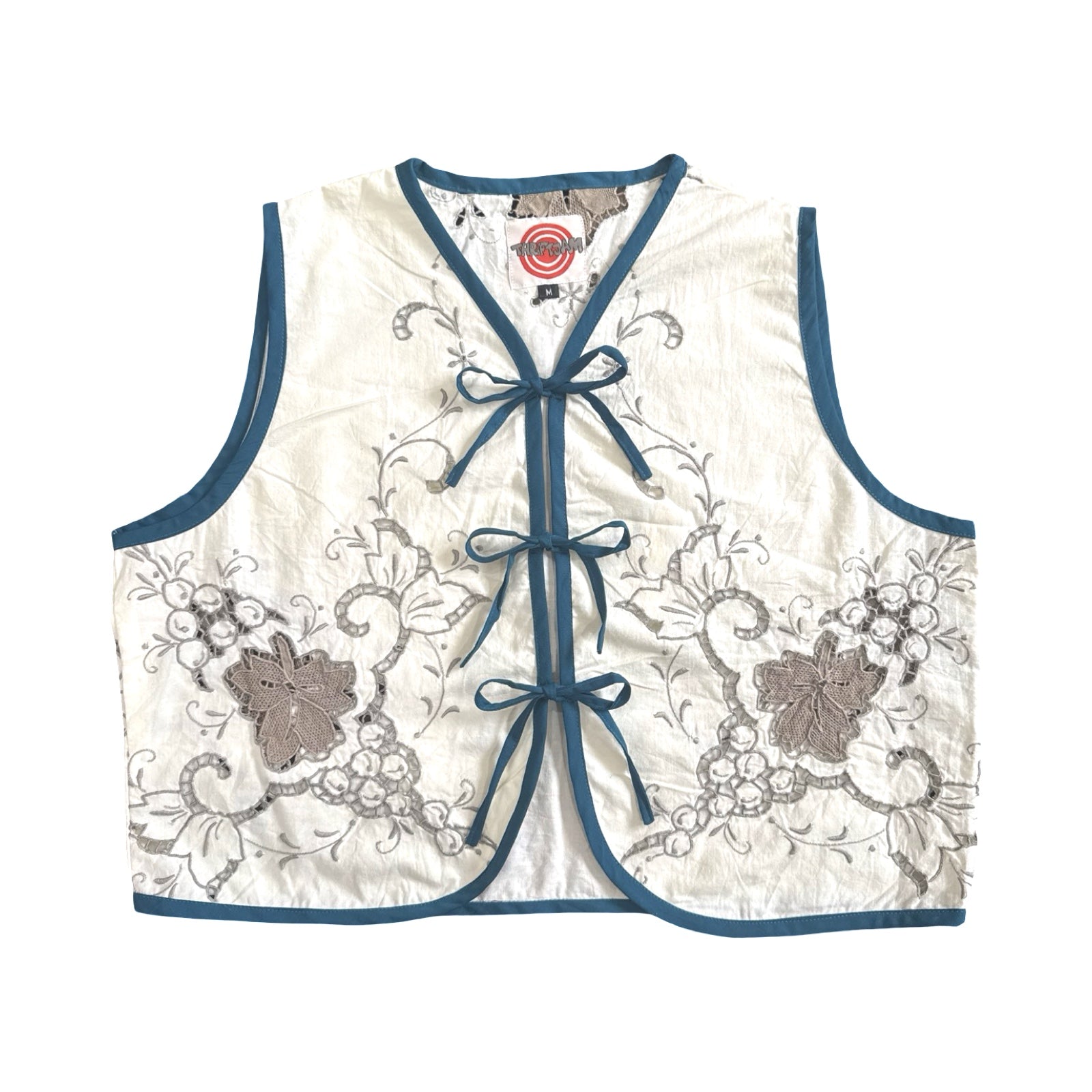 Blue Lace Medium Linen Tie Top Rework