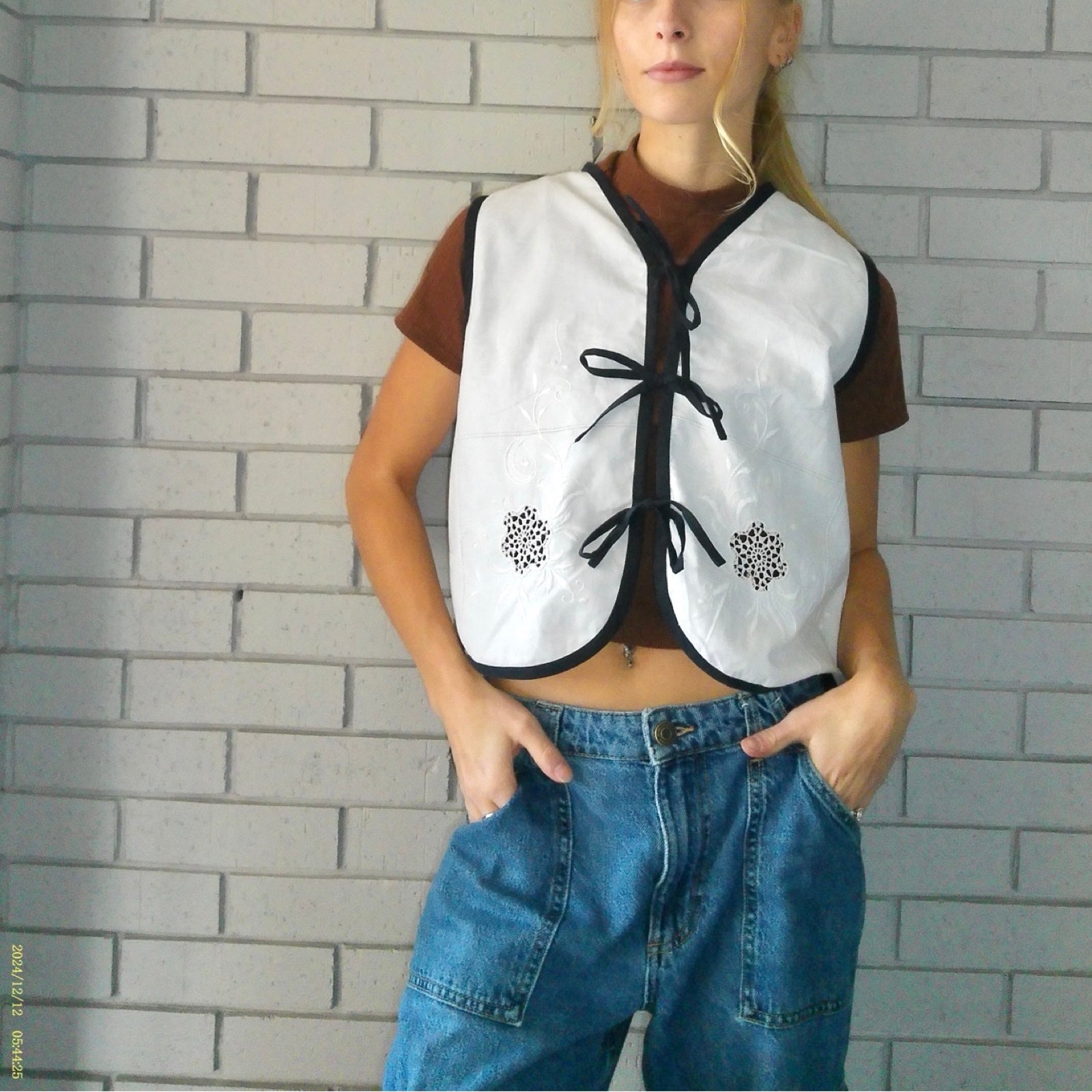Black Tie Small Linen Tie Top Rework
