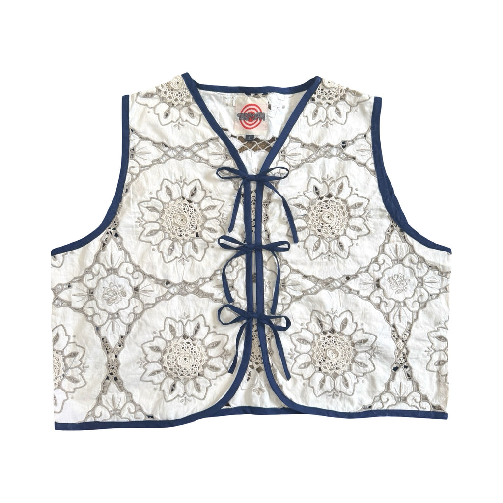 Flowering Navy Large Linen Tie Top Rework