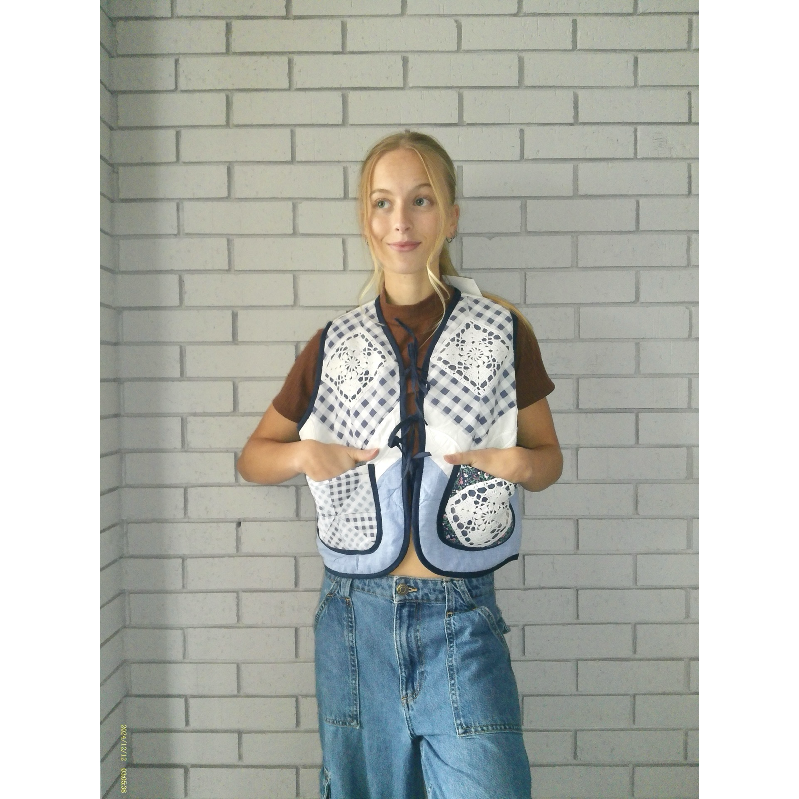 Blue & White Mosaic Quilted Vest Reworks