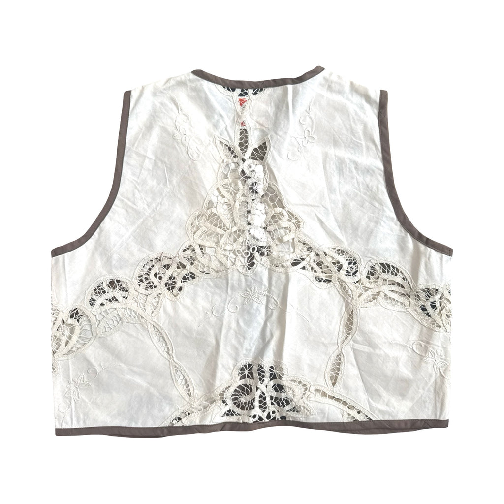 Cocoa Lace Medium Linen Tie Top Rework