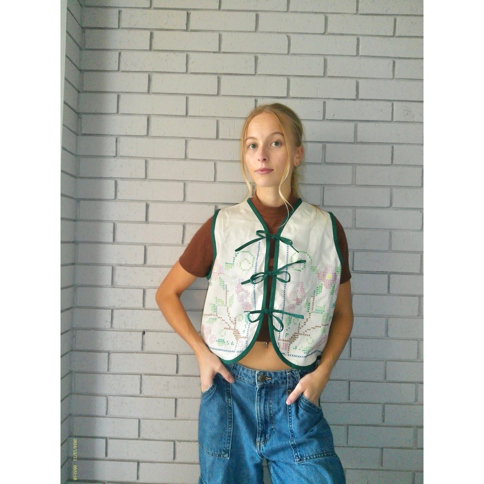 Pixel Florals Small Linen Tie Top Rework