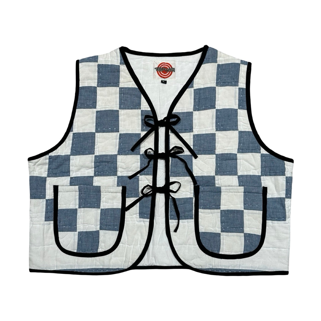 Blue Checkers Large Quilted Vest Rework