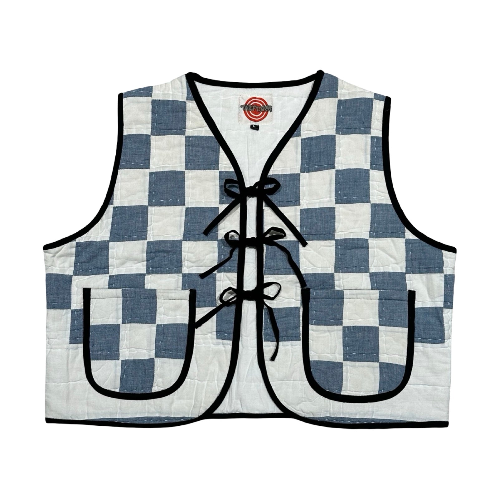 Blue Checkers Large Quilted Vest Rework