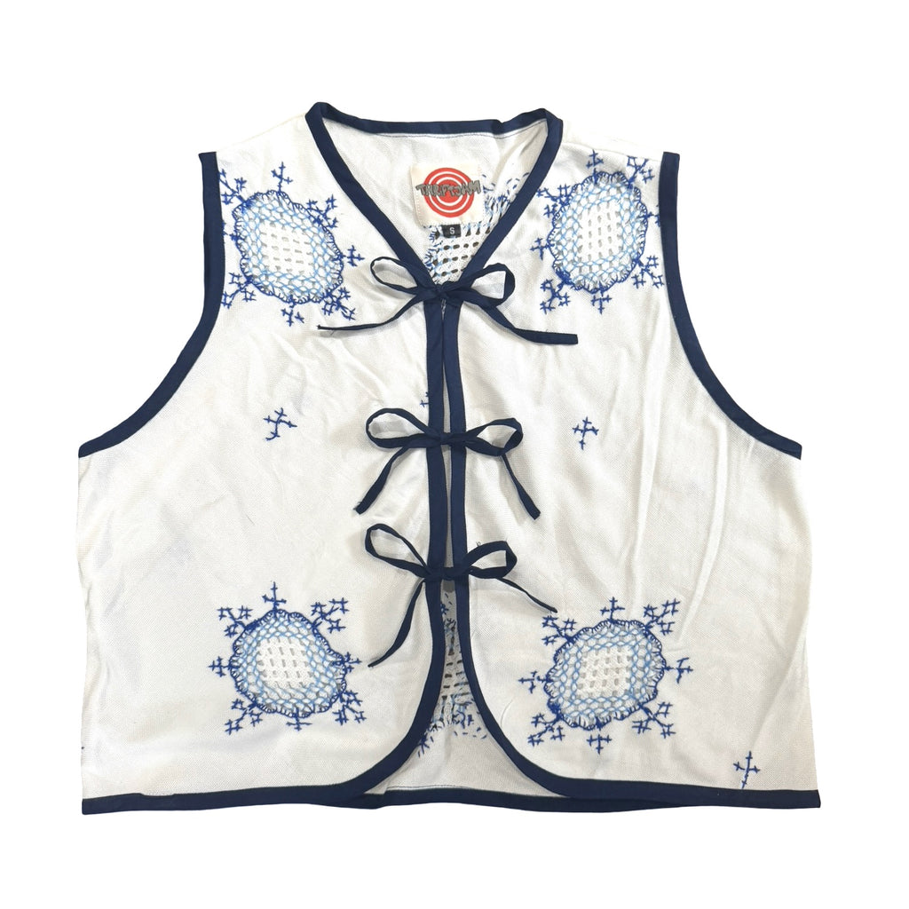 Snowflakes Small Linen Tie Top Rework