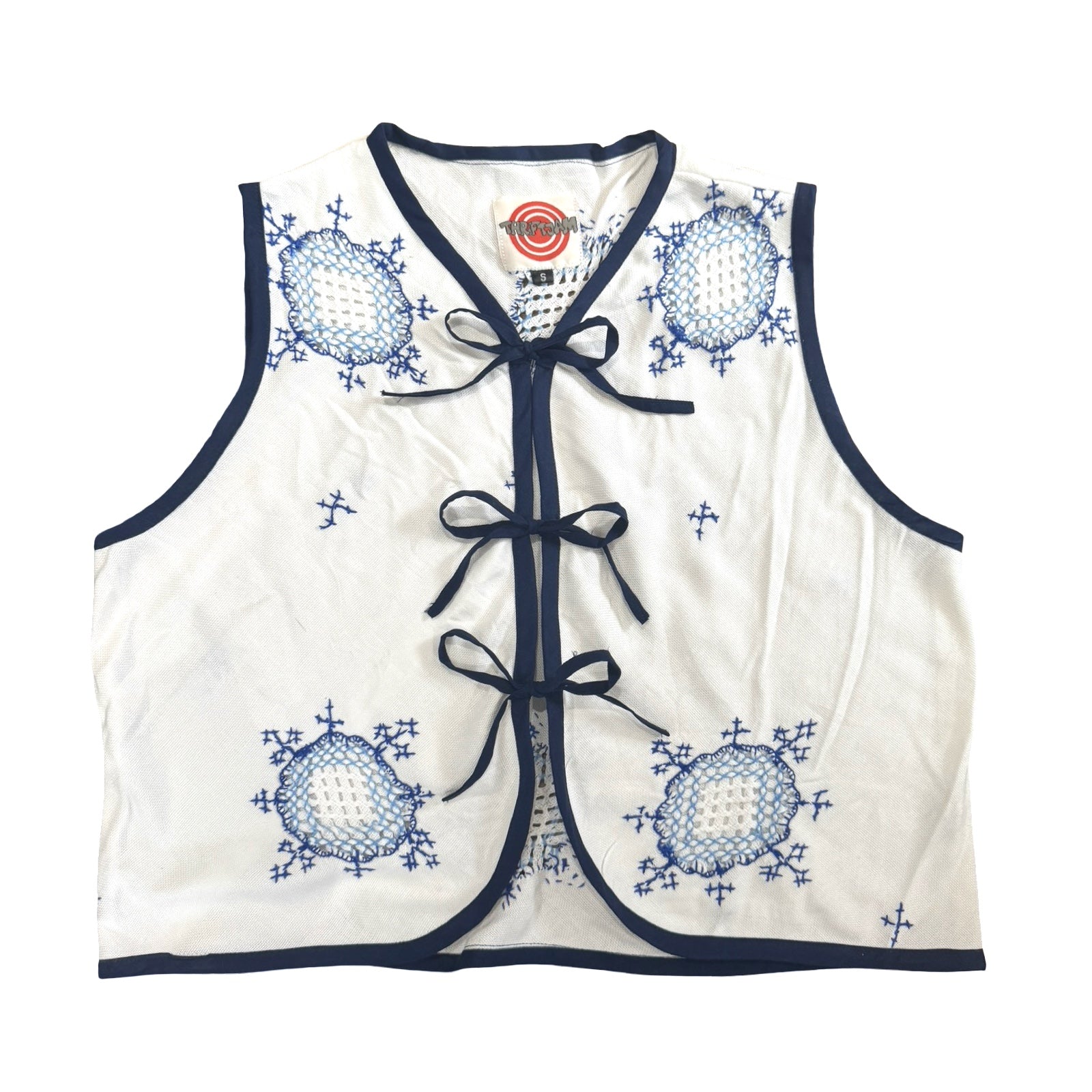 Snowflakes Small Linen Tie Top Rework