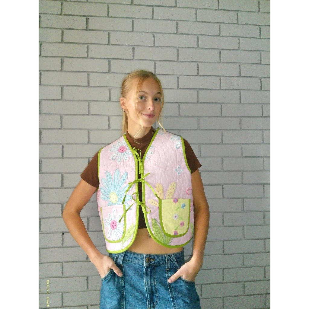 Pastel Florals XS Quilted Vest Rework