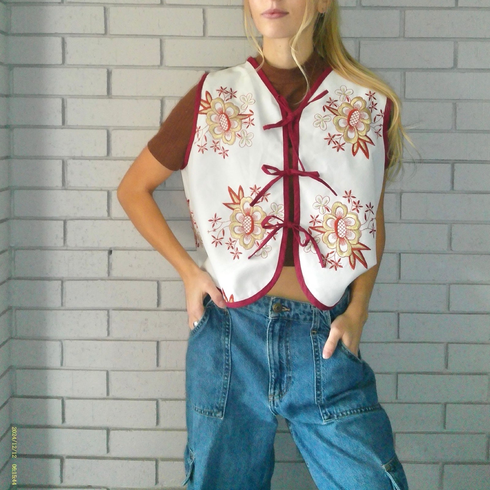 Golden Bloom Large Linen Tie Top Rework