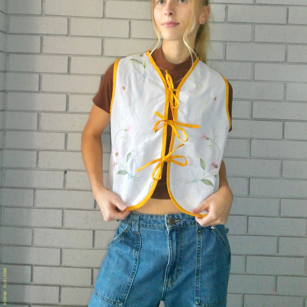 Flowers & Honey Small Linen Tie Top Rework
