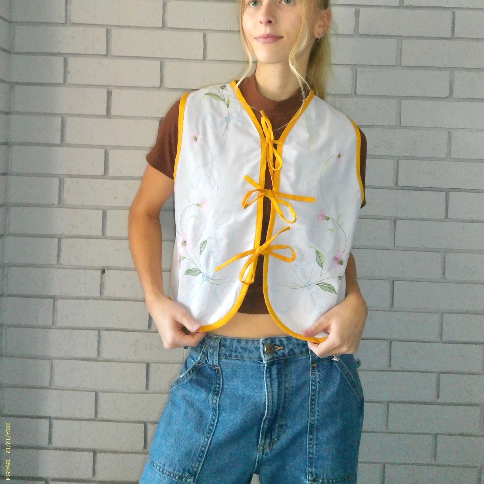 Flowers & Honey Small Linen Tie Top Rework