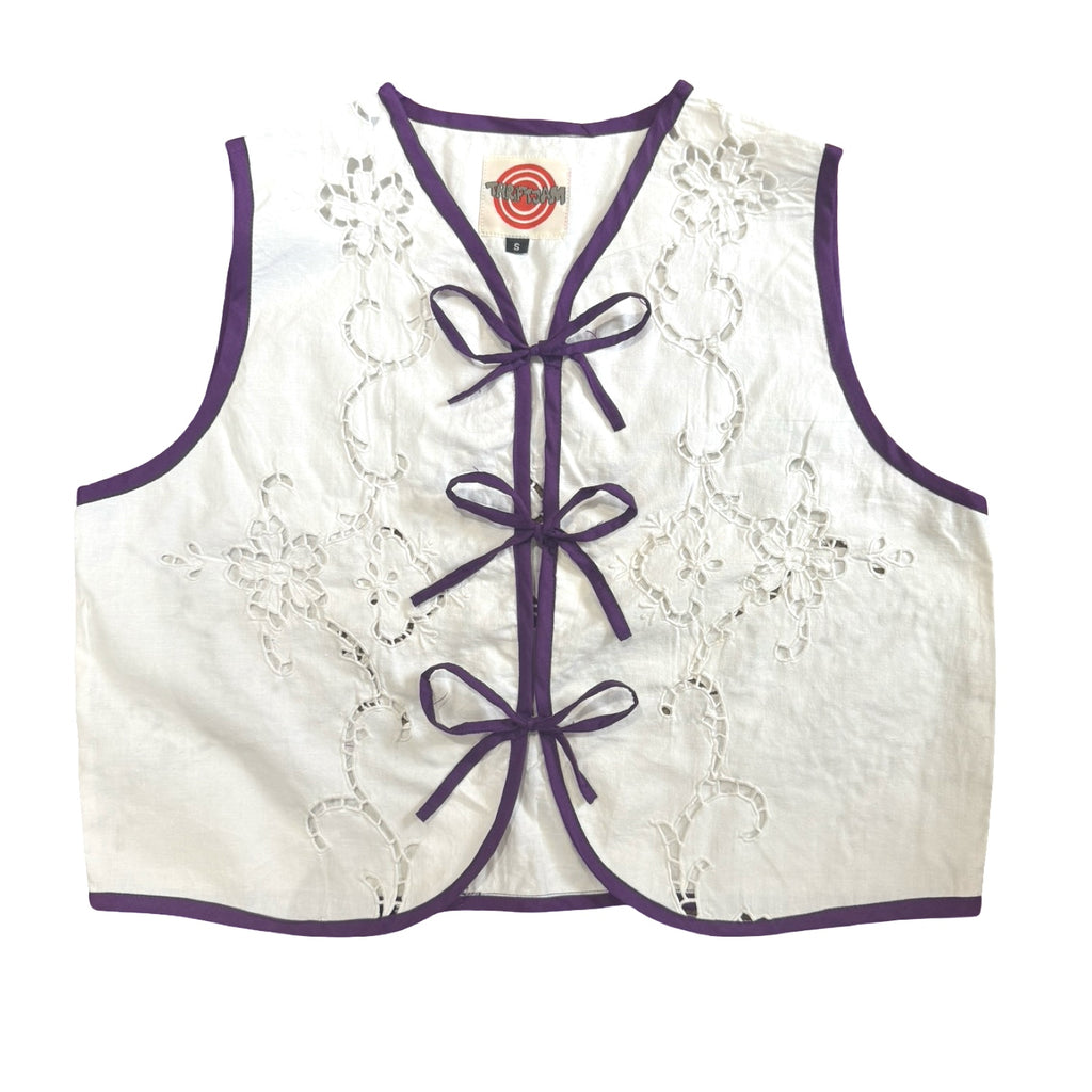 Purple Lace Small Linen Tie Top Rework