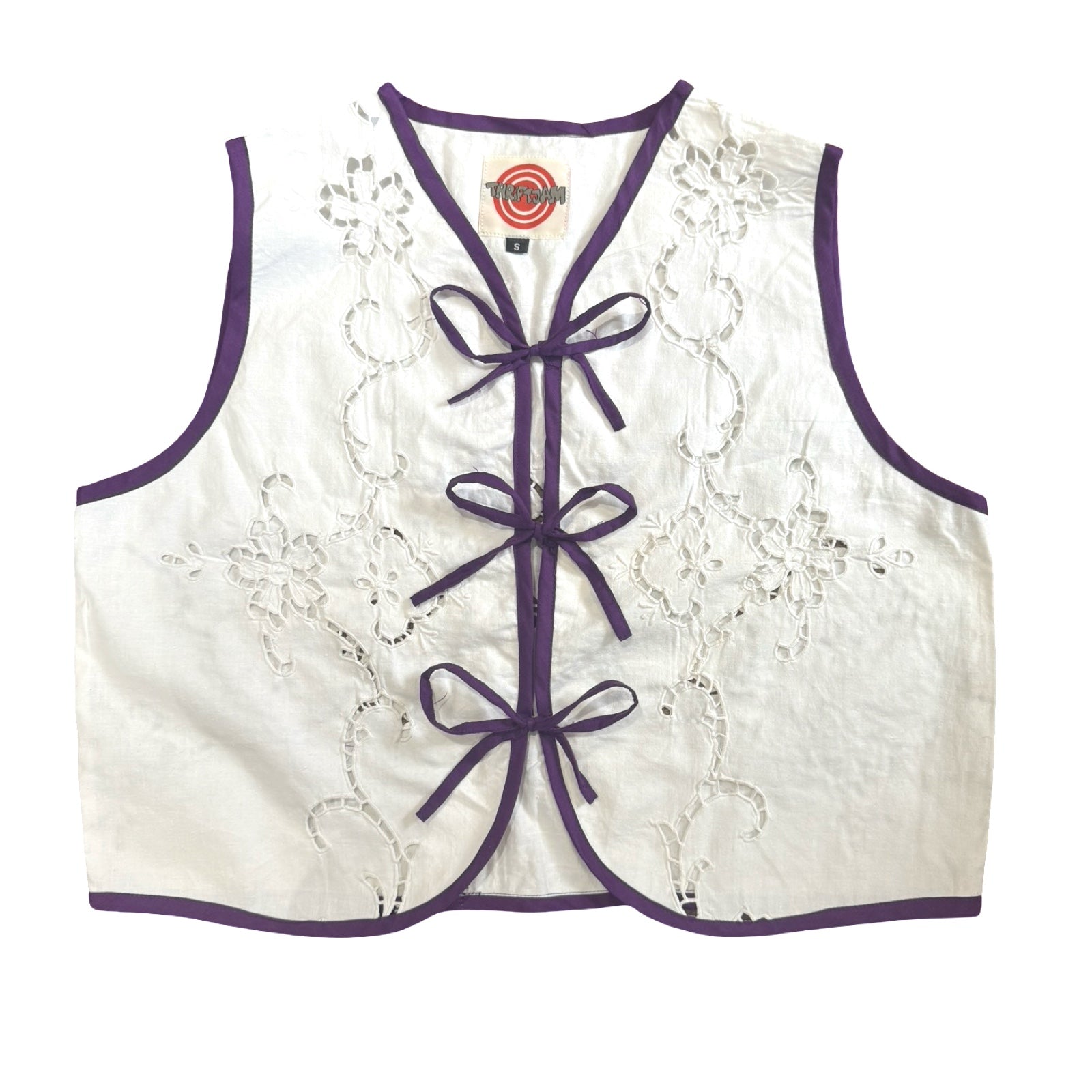 Purple Lace Small Linen Tie Top Rework