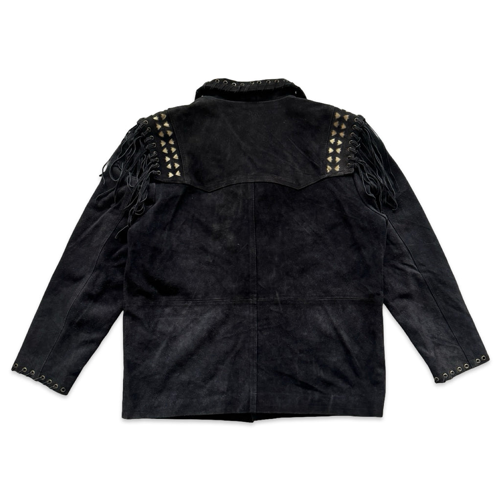 Marro 2XL Black Suede Fringe Jacket