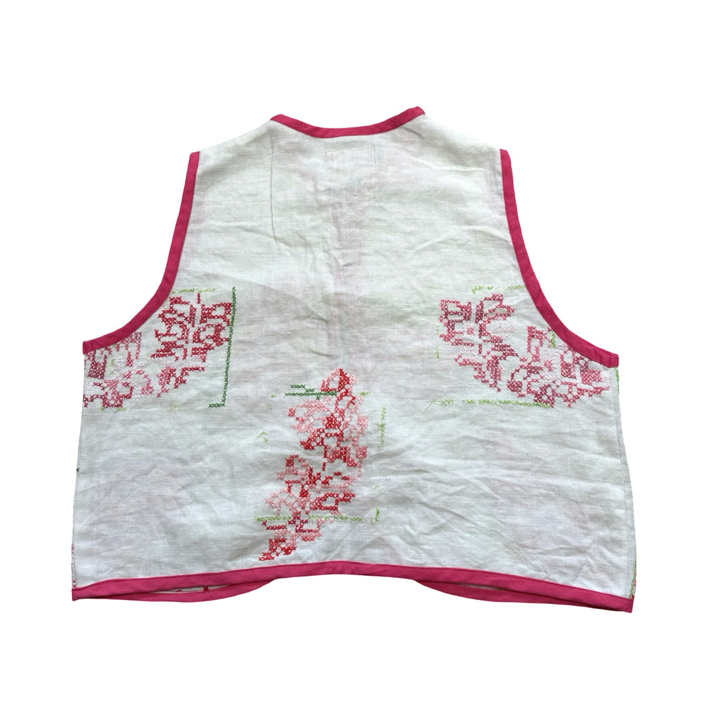 Pink Embroidery XS Linen Tie Top Rework