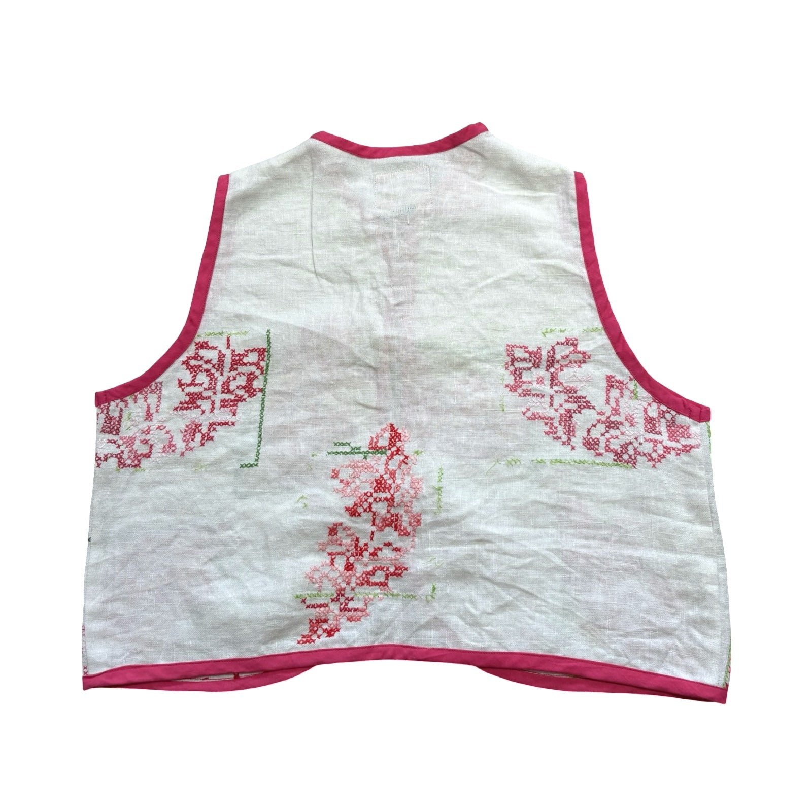 Pink Embroidery XS Linen Tie Top Rework