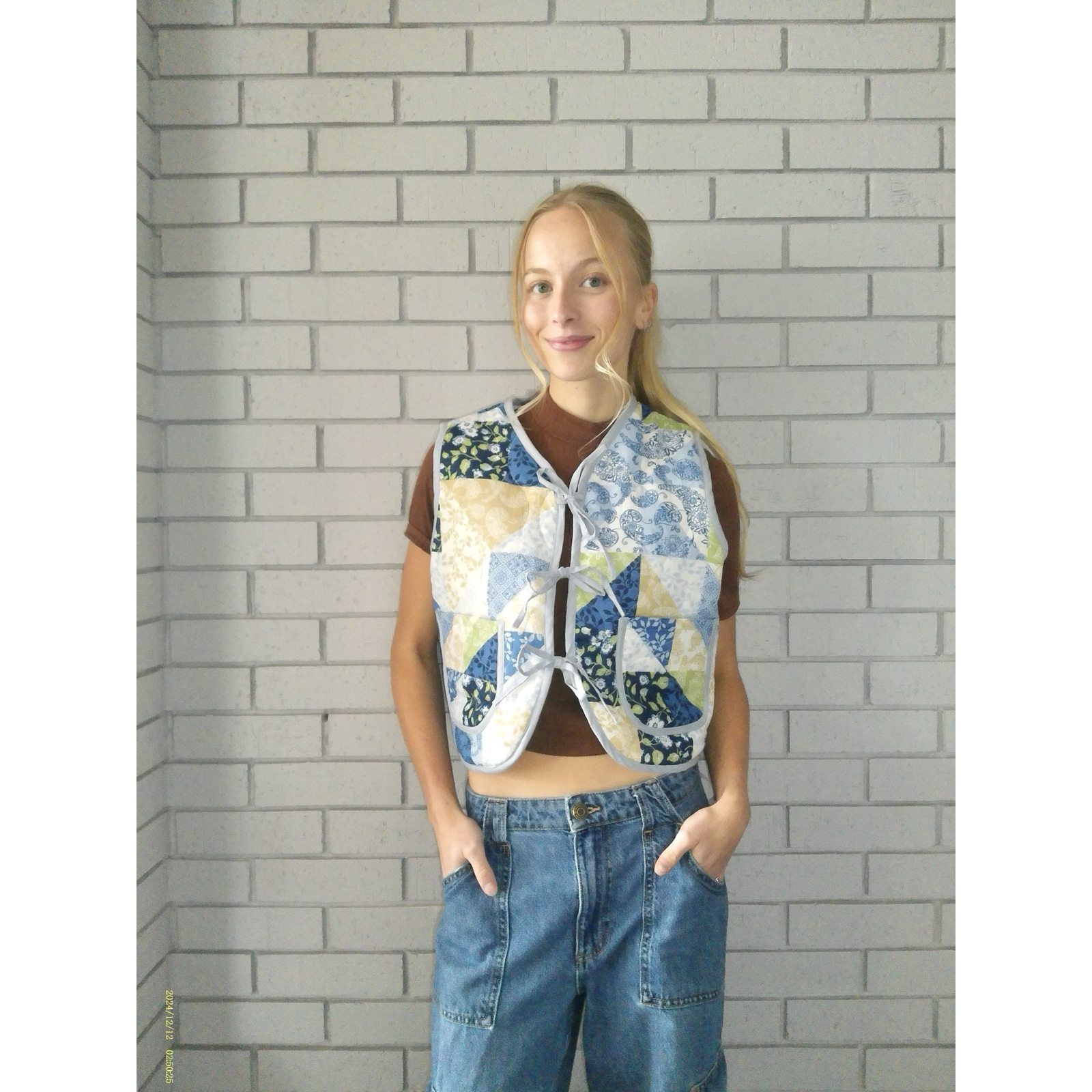 Blue & Green Mosaic Quilted Vest Reworks