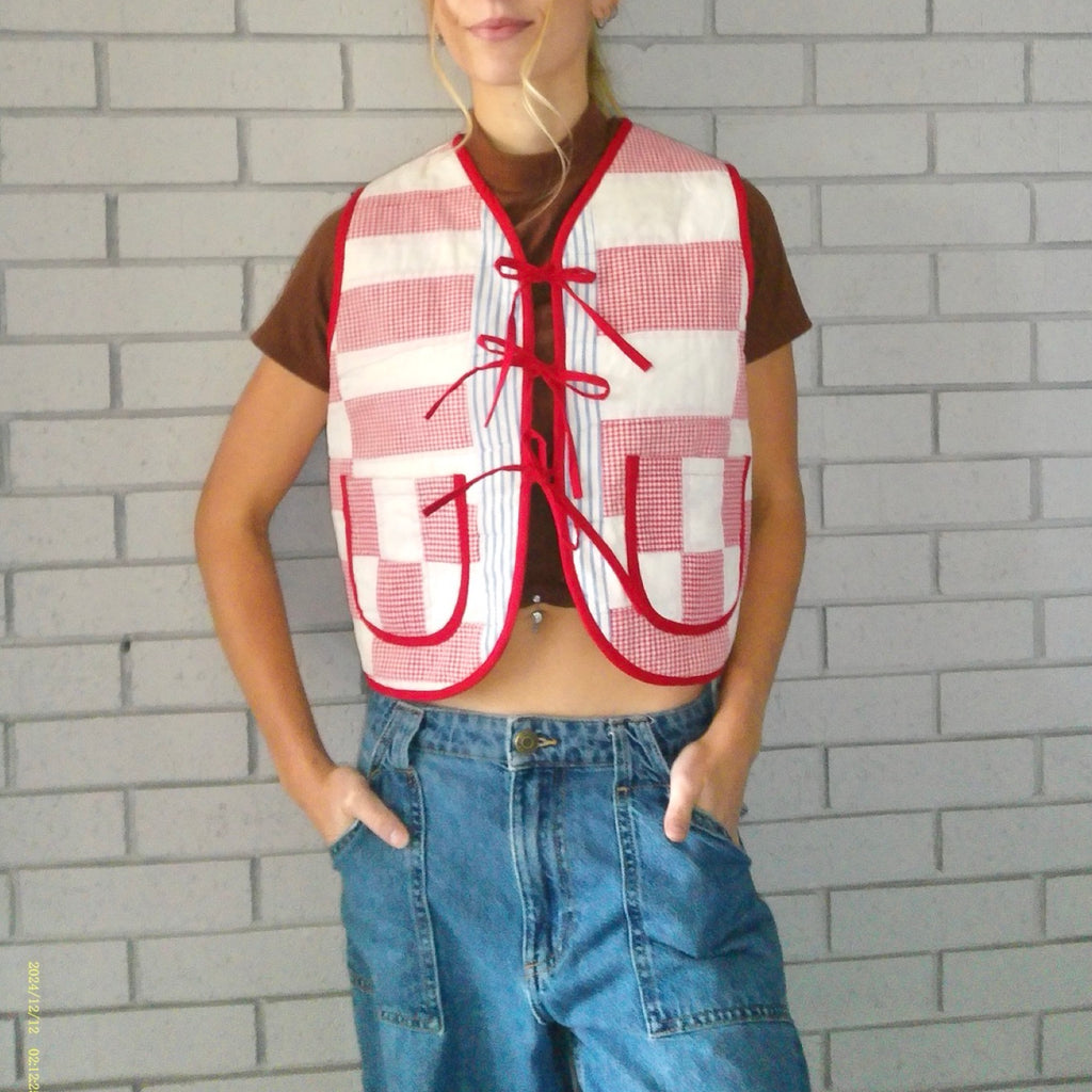 Gingham Picnic Quilted Vest Reworks