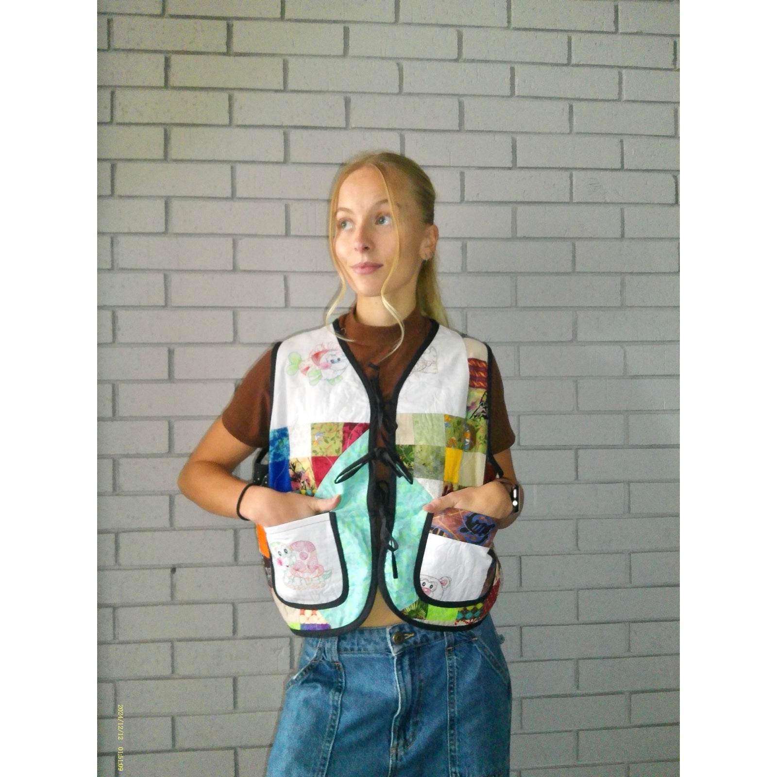 Children's Book Mosaic Medium Quilted Vest Rework
