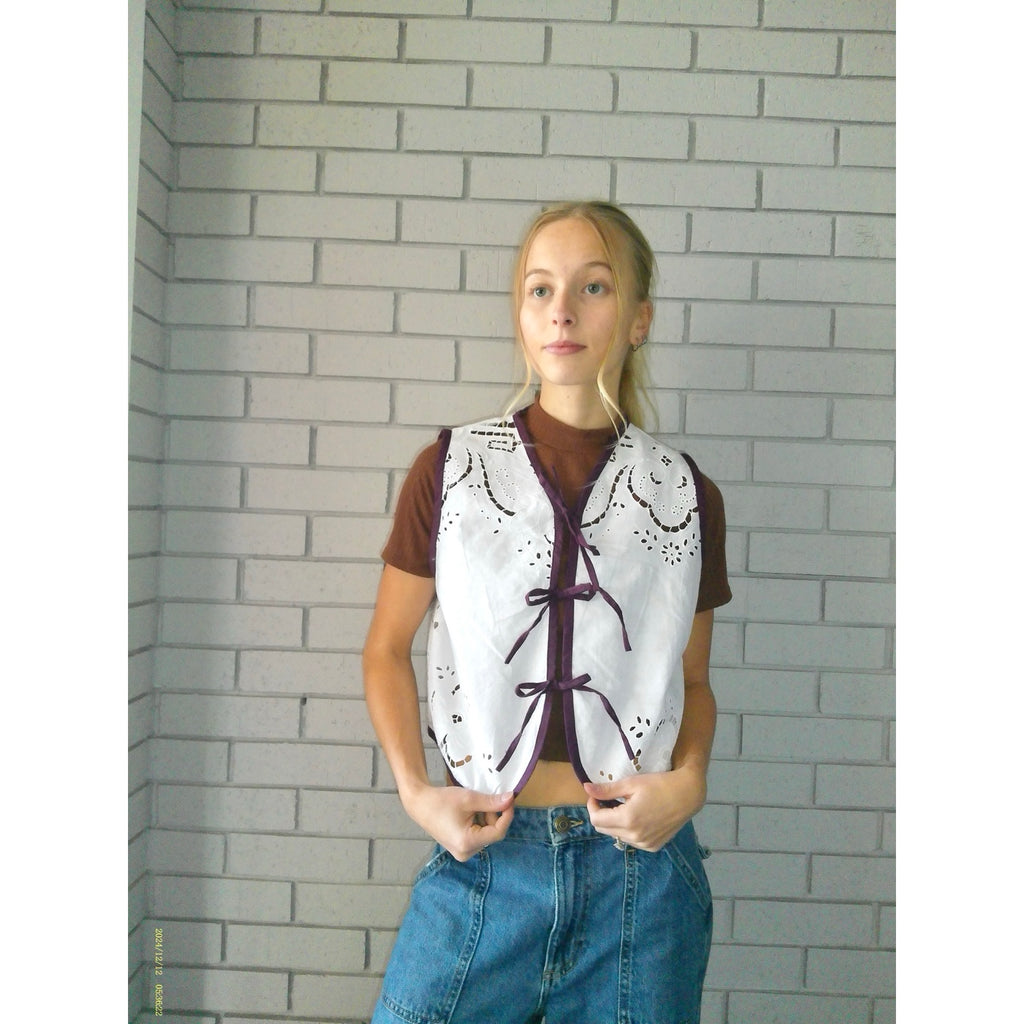 Violet Lace XS Linen Tie Top Rework