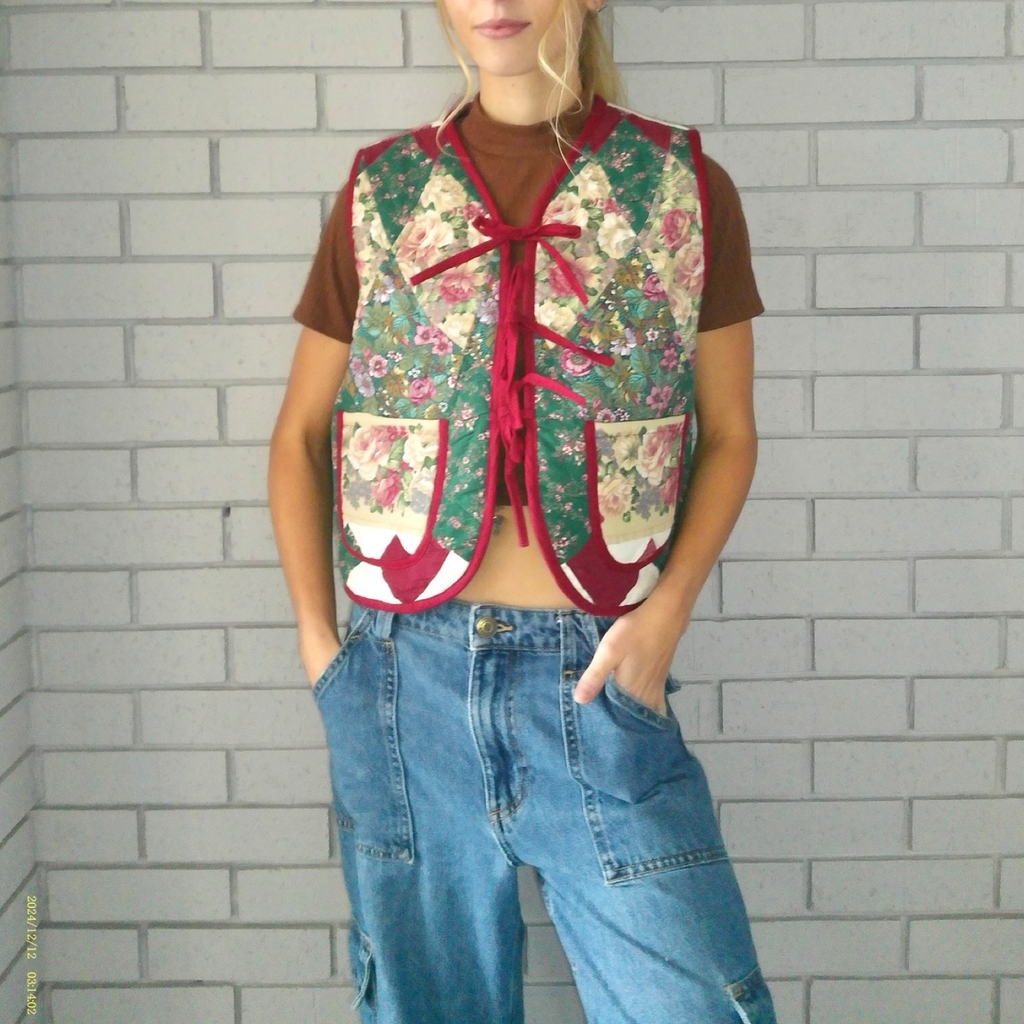 Vintage Florals Quilted Vest Reworks