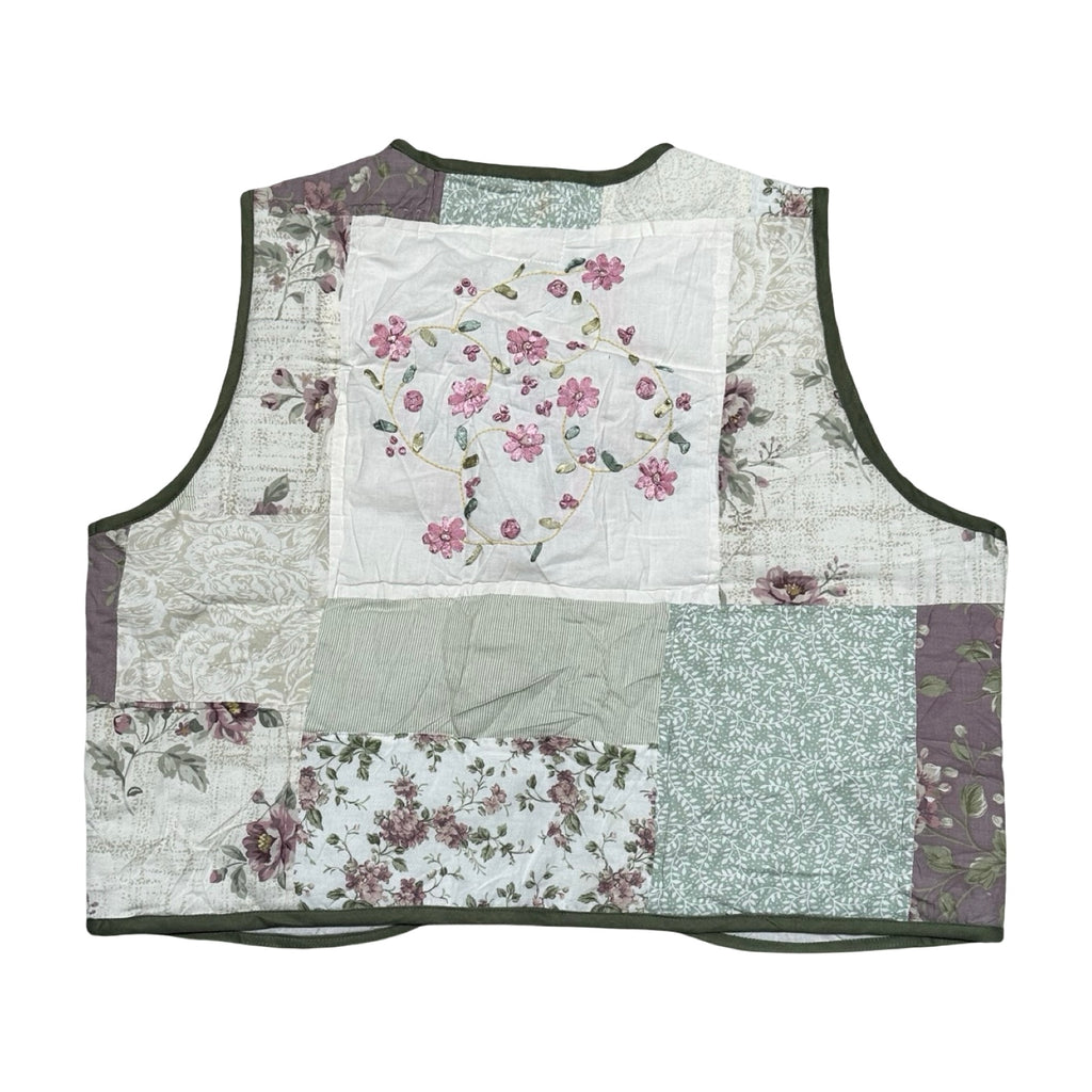 Green & Pink Florals Quilted Vest Reworks