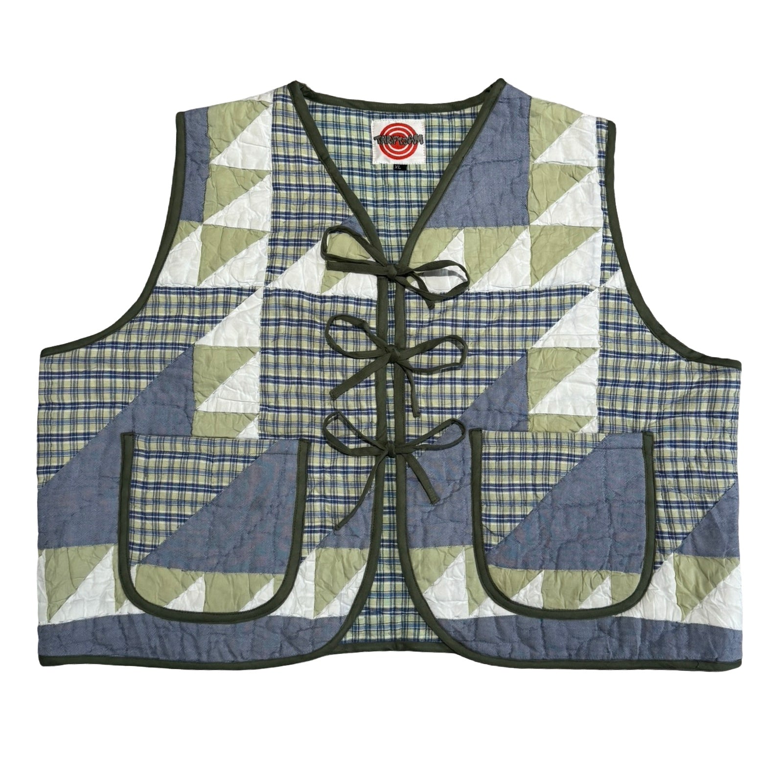Gingham Greens & Blues Quilted Vest Rework