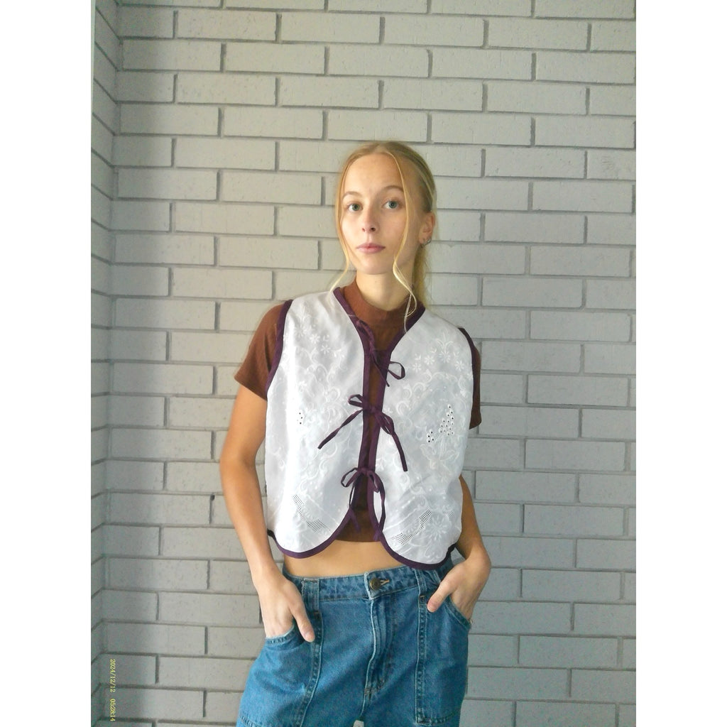 Purple Lined Linen XS Linen Tie Top Rework