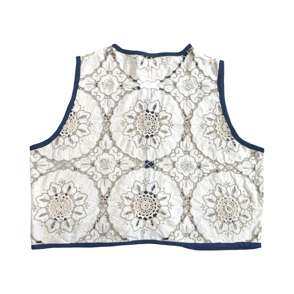 Flowering Navy Large Linen Tie Top Rework